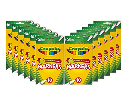Crayola Fine Line Markers, 12 Boxes, 10 Colors, School Supplies