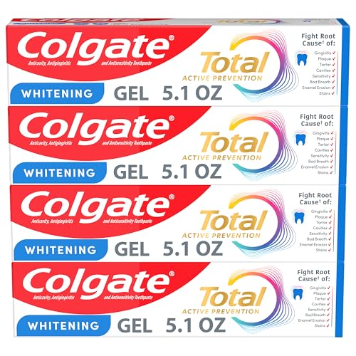 Colgate Total Whitening Toothpaste Gel, Mint, 4 Pack, 5.1 Oz