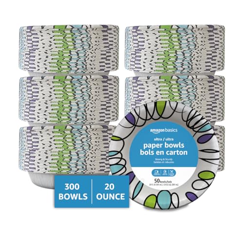 Amazon Basics 20 Oz Disposable Paper Bowls, 300 Count