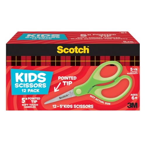 Scotch Soft Touch Kid Scissors, Green, 12-Pack