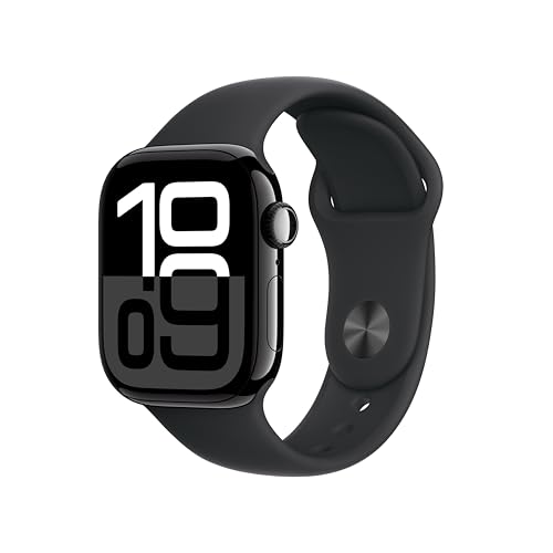 Apple Watch Series 10 GPS 42mm, Black Sport Band, Water Resistant