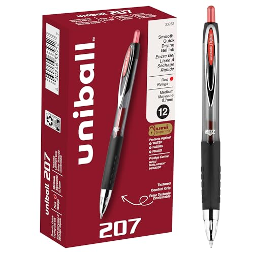 uni-ball 207 Gel Pens, 0.7mm Red Ink, Pack of 12