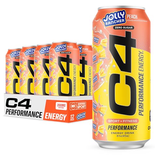 Cellucor C4 JOLLY RANCHER Peach Energy Drink, Zero Sugar, 12 Pack