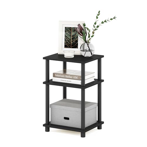 Furinno 3-Tier Side Table with Plastic Poles, Americano/Black