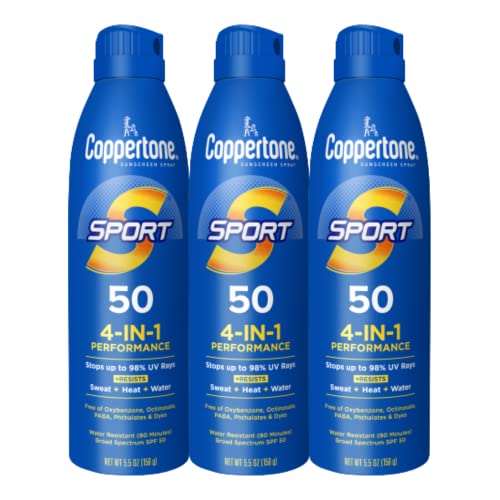 Coppertone Sport SPF 50 Sunscreen Spray, 5.5 Oz, 3-Pack