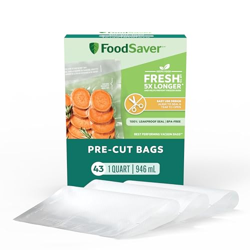 FoodSaver Quart Pre-Cut Vacuum Seal Bags, 43 Pack