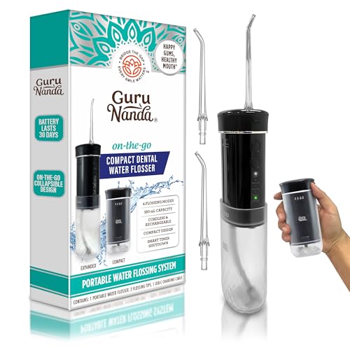 GuruNanda Portable Water Flosser, Travel Size, 4 Modes, Black