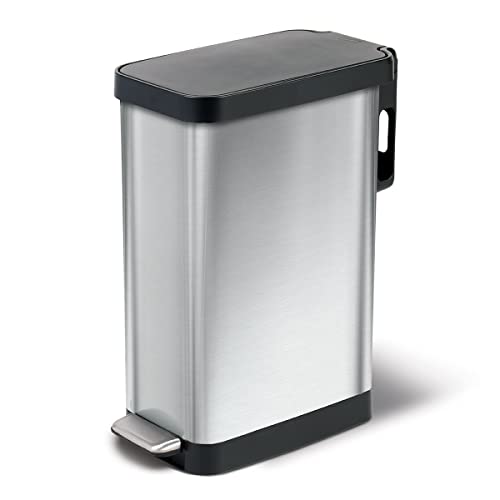 Glad Slim Trash Can with Clorox, Soft Close, Stainless Steel, 45L
