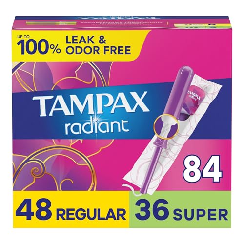 Tampax Radiant Tampons, Regular/Super, Unscented, 84 Count Total