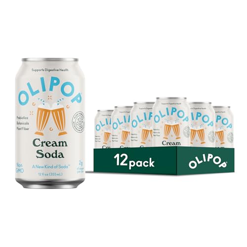 OLIPOP Cream Soda, Prebiotic, Vegan, Gluten-Free, 12oz (12 Cans)
