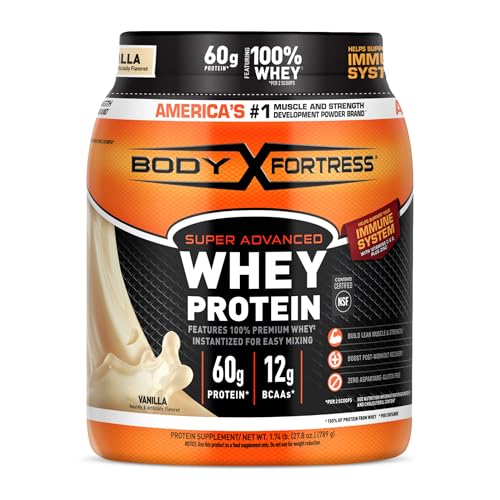 Body Fortress Vanilla Whey Protein Powder, Immune Support, 1.74 lbs