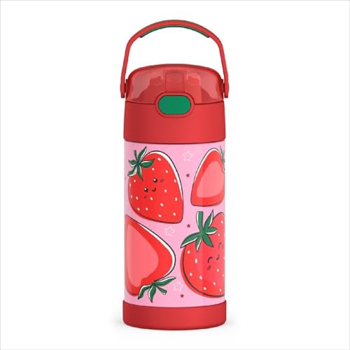 THERMOS 12oz Kids Stainless Steel Water Bottle, Strawberry Smiles
