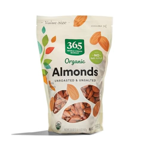 365 Whole Foods Organic Unroasted Unsalted Almonds, 20 oz.