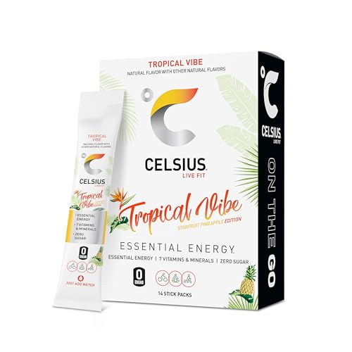 CELSIUS Tropical Vibe Sugar-Free Energy Drink Mix, 14 Sticks