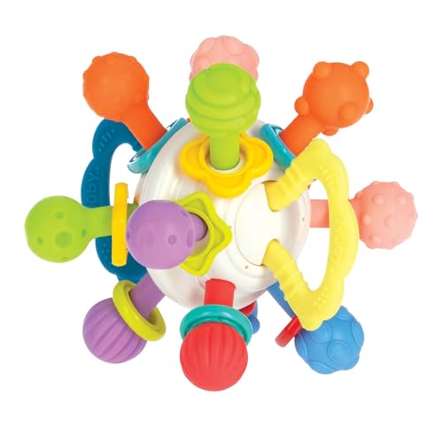 Nuby Twist Ball Teether with Rattle, Bright Colors, 3+ Months