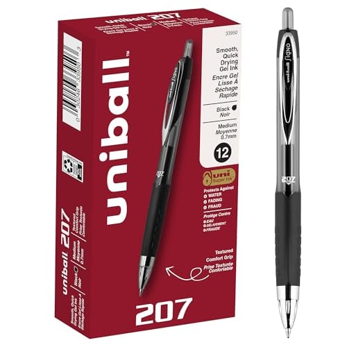 uni-ball 207 Gel Pens, 0.7mm Black, 12 Pack