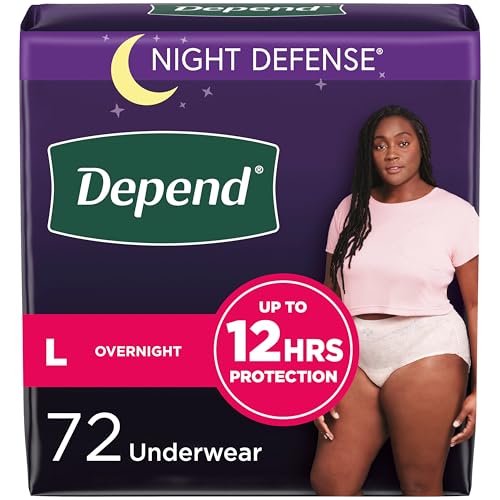 Depend Night Defense Women’s Overnight Incontinence Underwear, Large, 72 Pack