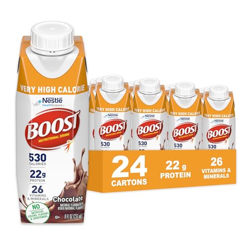 BOOST High Calorie Nutritional Drink, Chocolate, 530 Calories, 8 oz, 24 Pack