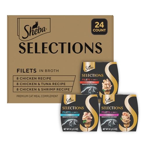 Sheba Filets in Broth Cat Meal, Chicken/Tuna/Shrimp, 24 Cups