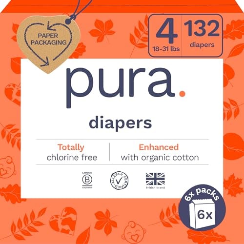 Pura Size 4 Eco-Friendly Diapers, 132 Count, Hypoallergenic