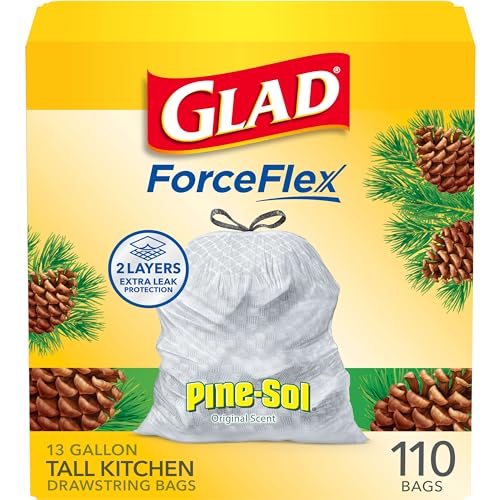 Glad ForceFlex 13 Gal Trash Bags, Pine-Sol Scent, 110 Ct