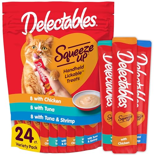 Delectables Squeeze Up Variety Pack, Grain-Free Cat Treats, 24 Tubes