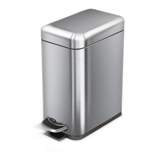 Small Stainless Steel Bathroom Trash Can with Lid, 5L