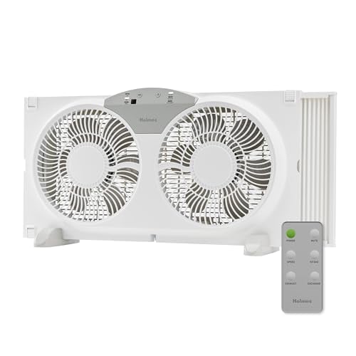 HOLMES 9″ Twin Window Fan with Remote, 3 Speeds, White