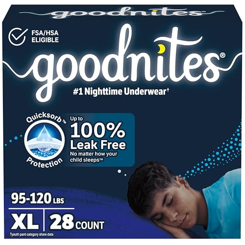 Goodnites Boys’ XL Bedwetting Underwear, 28 Ct, 95-120 lbs