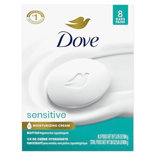 Dove Fragrance-Free Hypoallergenic Soap, 8 Bars, Sensitive Skin