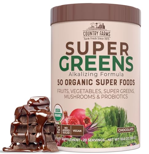COUNTRY FARMS Organic Chocolate Super Greens Drink Mix, 50 Super Foods