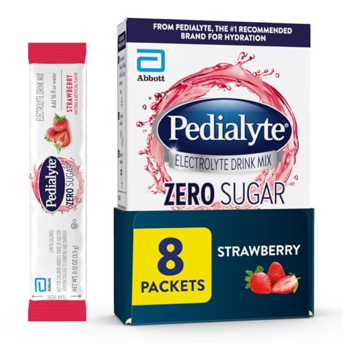 Pedialyte Zero Sugar Electrolyte Mix, Strawberry, 8 Packets