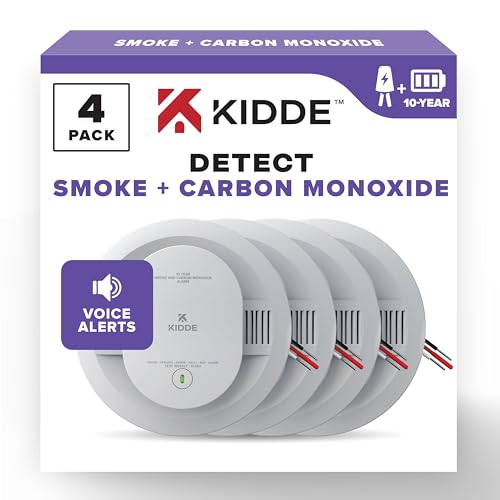 Kidde Smoke & CO Detector, 10-Year Battery, Voice Alerts, 4 Pack