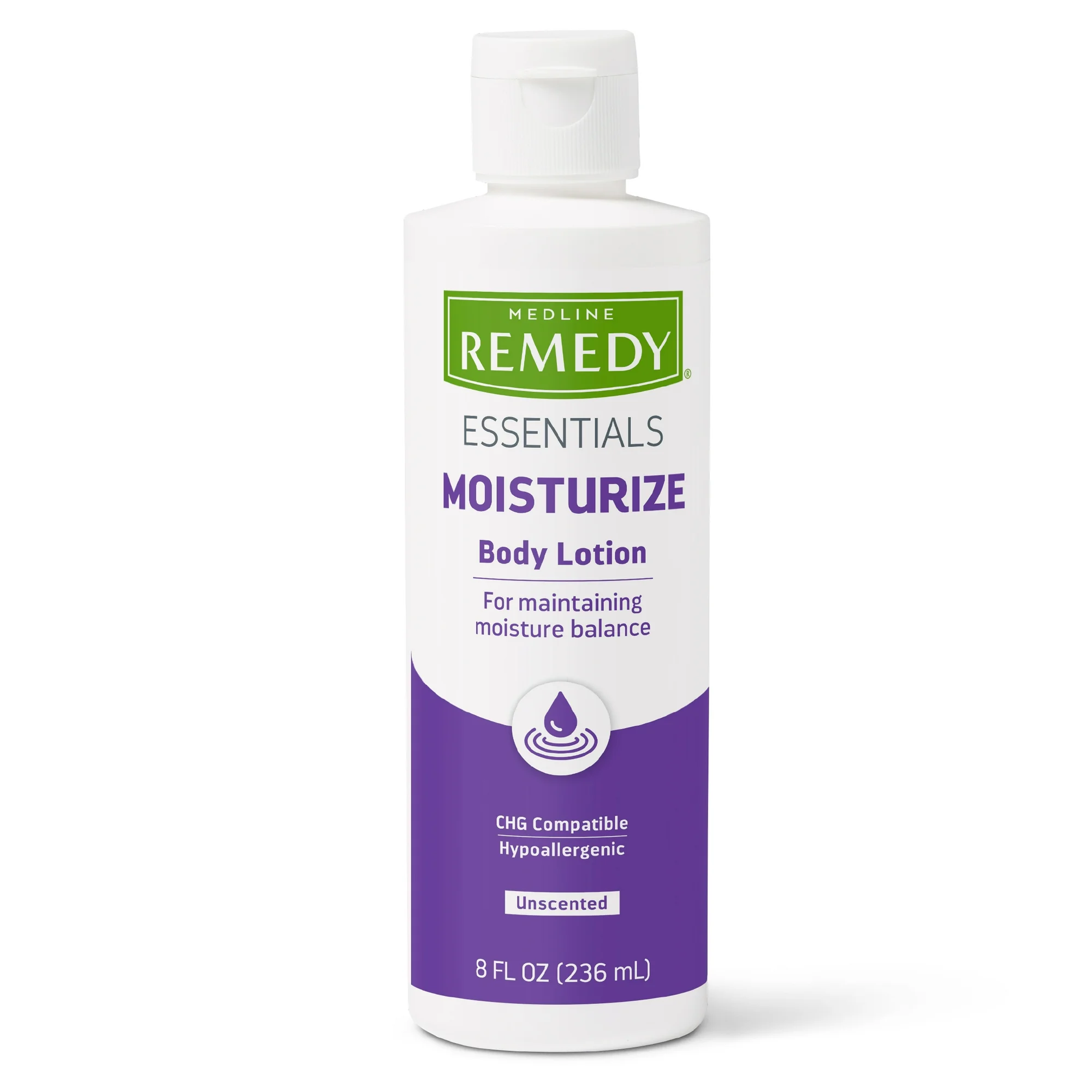 Medline Remedy Essential Moisturizing Body Lotion (8 oz Bottle) Unscented Hydrating Soothing For Dry Skin