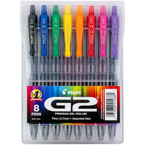 PILOT G2 Premium Gel Pens, 8 Rainbow Colors, 0.7mm Fine