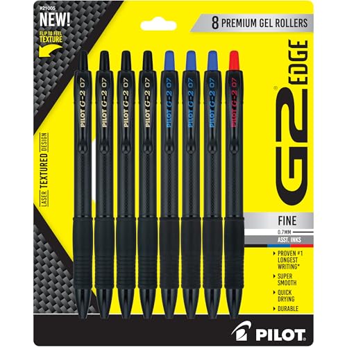 PILOT G2 Edge Gel Pens, Black/Blue/Red, 8-Pack, 0.7mm Fine Point