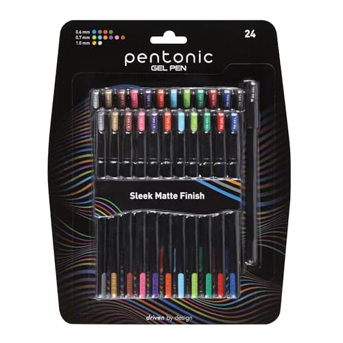 Pentonic Gel Pens, 24 Assorted Colors, Medium & Fine Point
