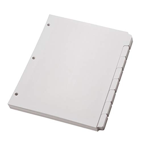 Oxford Plastic 3-Ring Binder Dividers, 8-Tab, 10 Sets, White