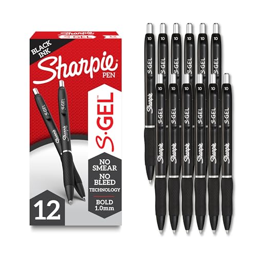 Sharpie S-Gel Bold Point Black Ink Pens, 12 Pack