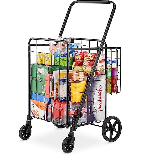 VEVOR Jumbo Folding Cart, 110 LBS Capacity, Swivel Wheels, Black