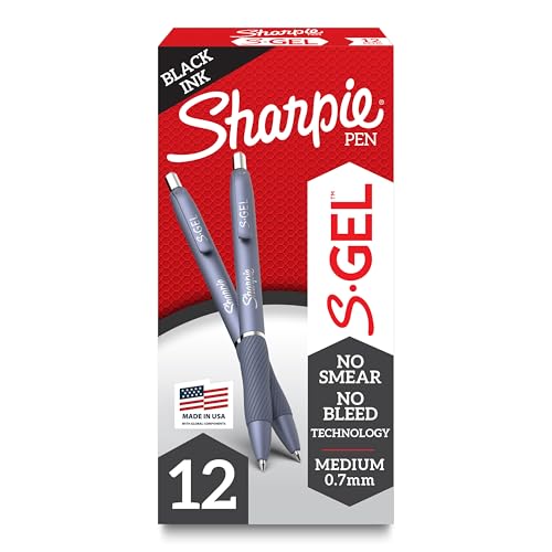 Sharpie S-Gel Pens, 0.7mm Black Ink, 12 Pack