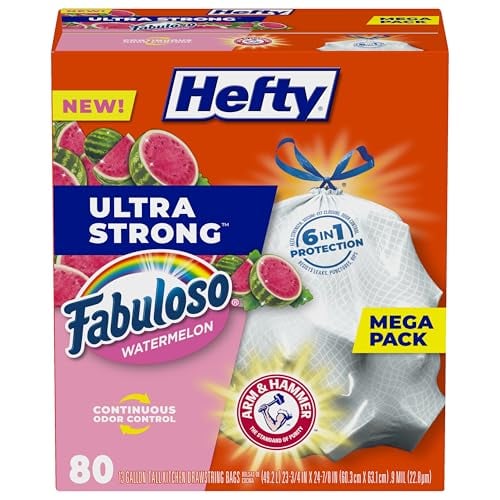 Hefty Ultra Strong 13-Gallon Trash Bags, 80 Count, Watermelon Scent