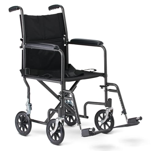 Medline Folding Transport Wheelchair, 19″ Seat, Black