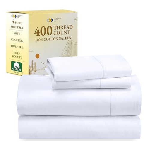 California Design Den 100% Cotton Queen Sheets, 400 TC, White