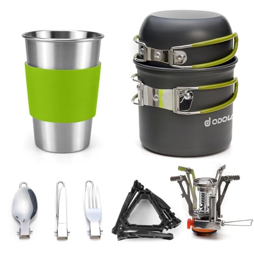 Odoland Camping Cookware Set with Stove and Utensils, Green