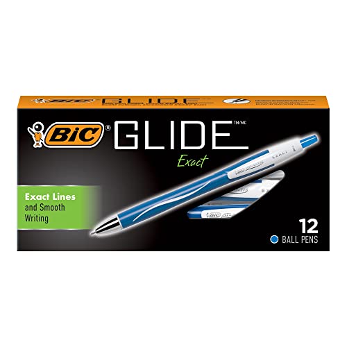 BIC Glide Exact Blue Ballpoint Pens, Fine (0.7mm), 12-Pack