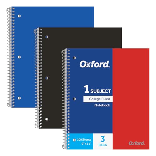 Oxford Spiral Notebooks, College Ruled, 100 Sheets, 3-Pack