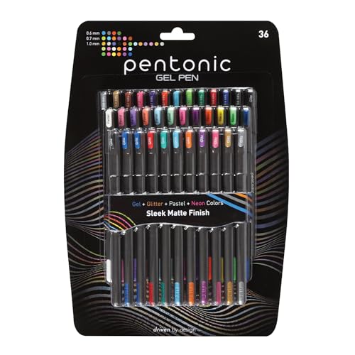 Pentonic Gel Pens, 36 Assorted Colors, Medium & Fine Point