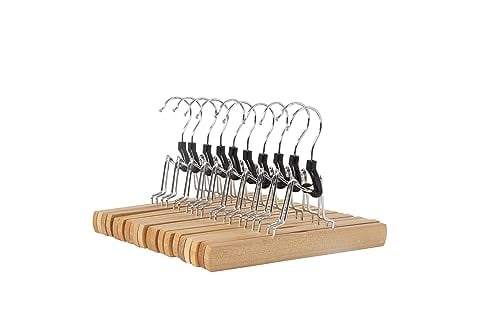 Amazon Basics Wooden Pants Hangers, Natural, 10-Pack