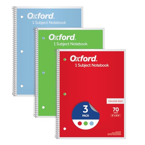 Oxford 1-Subject College Rule Notebooks, 70 Sheets, 3 Pack